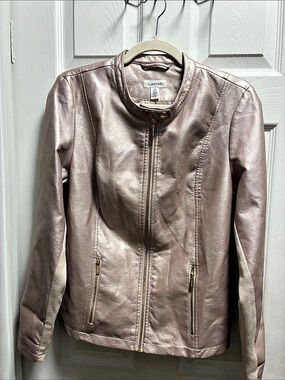 Calvin Klein Faux Leather Moto Jacket Pink Size Medium